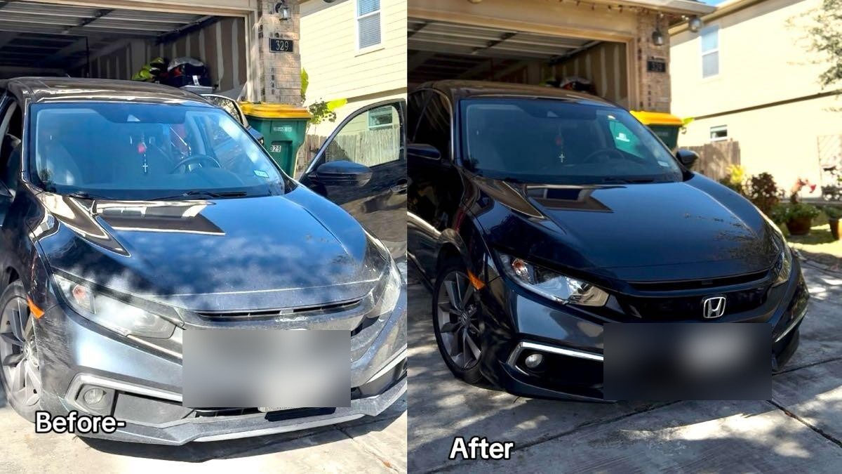 Before and after mobile detail of a Honda Civic by LSMD Auto Detailing in San Antonio, TX